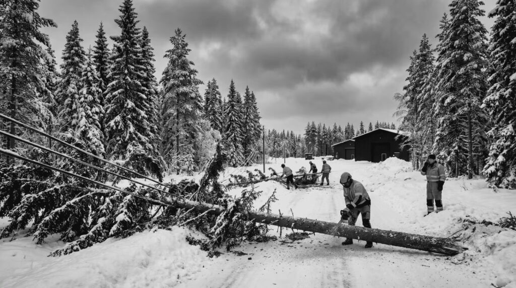 Myrskytuhot Suomessa voivat aiheuttaa tietoliikennekatkoksia. Satelliittiyhtyksillä turvaat tietoliikenteen.